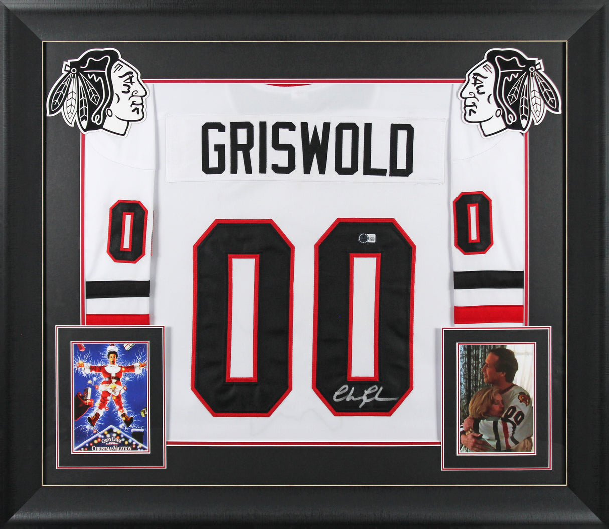 Chevy Chase Christmas Vacation Signed White Santa Clark Framed Jersey BAS Wit 2