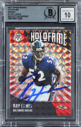 Ravens Ray Lewis Signed 2021 Panini Mosaic Holofame #1 Card Auto 10! BAS Slabbed