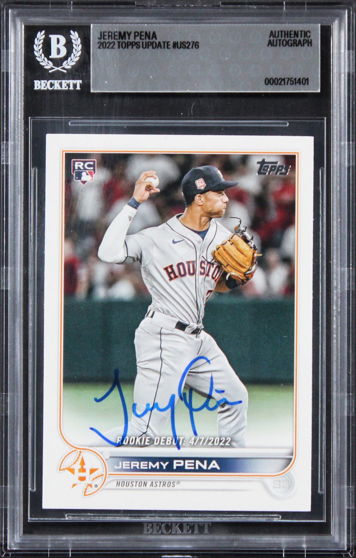 Astros Jeremy Pena Signed 2022 Topps Update #US276 Rookie Card BAS Slabbed
