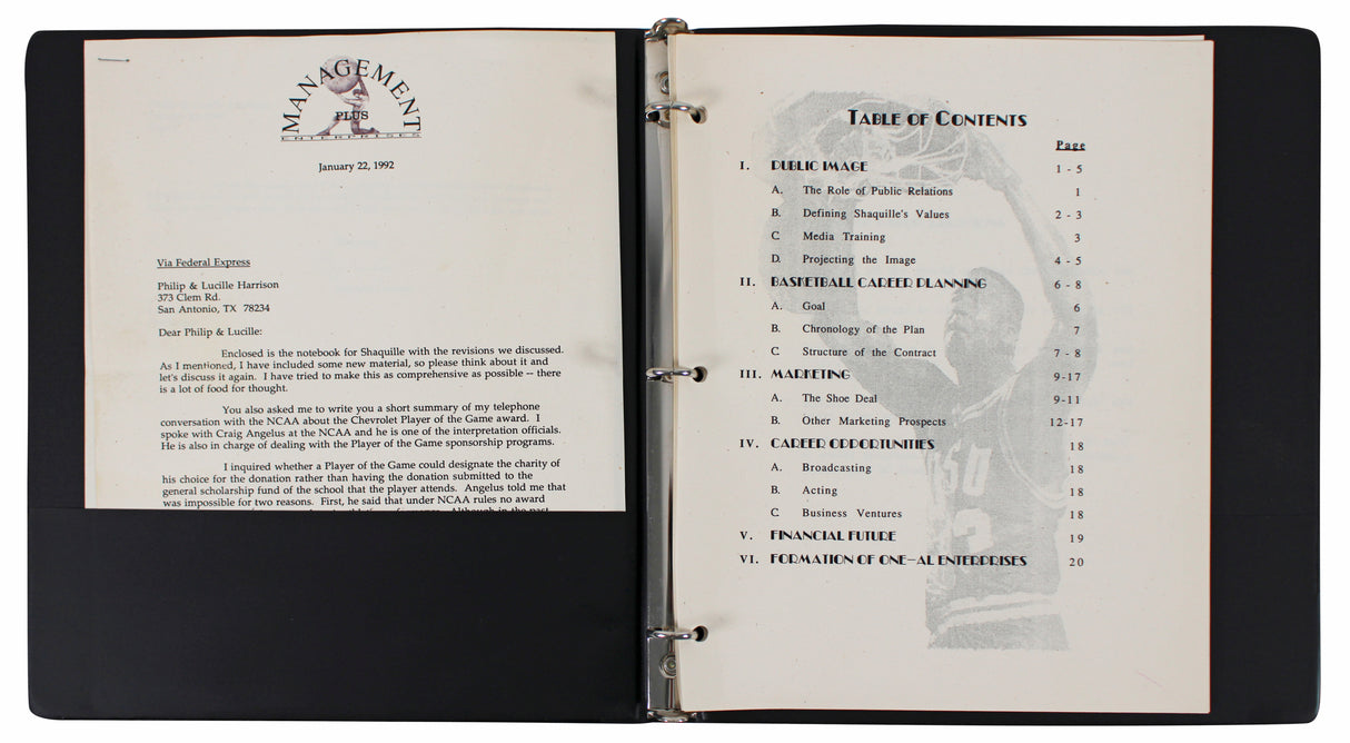 Shaquille O'Neal Authentic 1988 Agency Recruitment Presentation Binder Letter