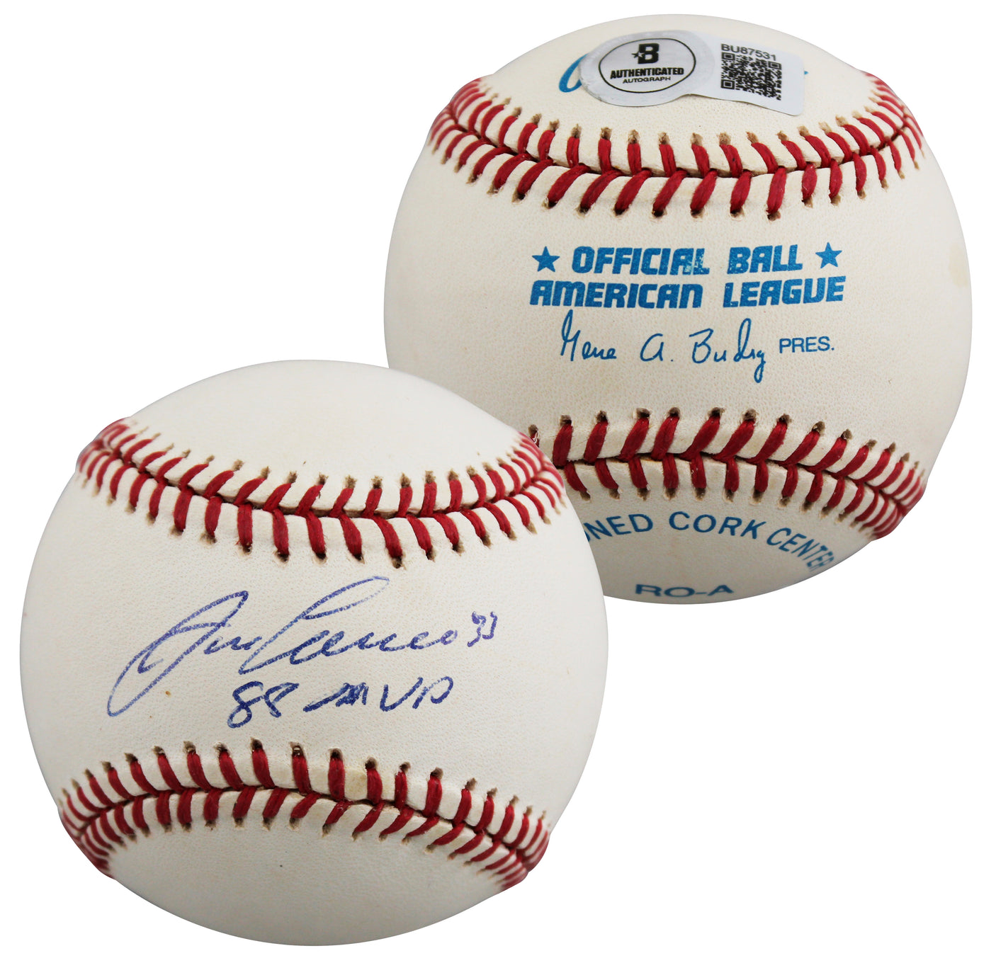 Athletics Jose Canseco "88 MVP" Signed Gene Budig OAL Baseball BAS #BU87531