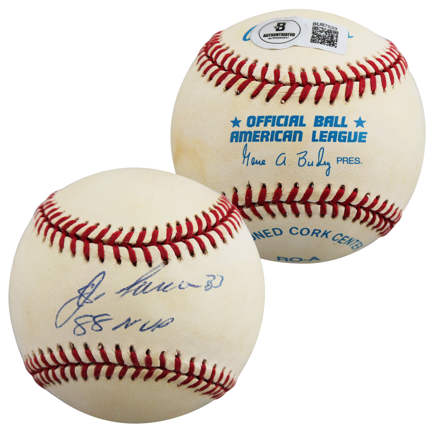 Athletics Jose Canseco "88 MVP" Signed Gene Budig OAL Baseball BAS #BU87533