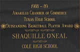 Shaquille O'Neal 1989 Texas HS Outstanding Basketball Player Award Plaque BAS W