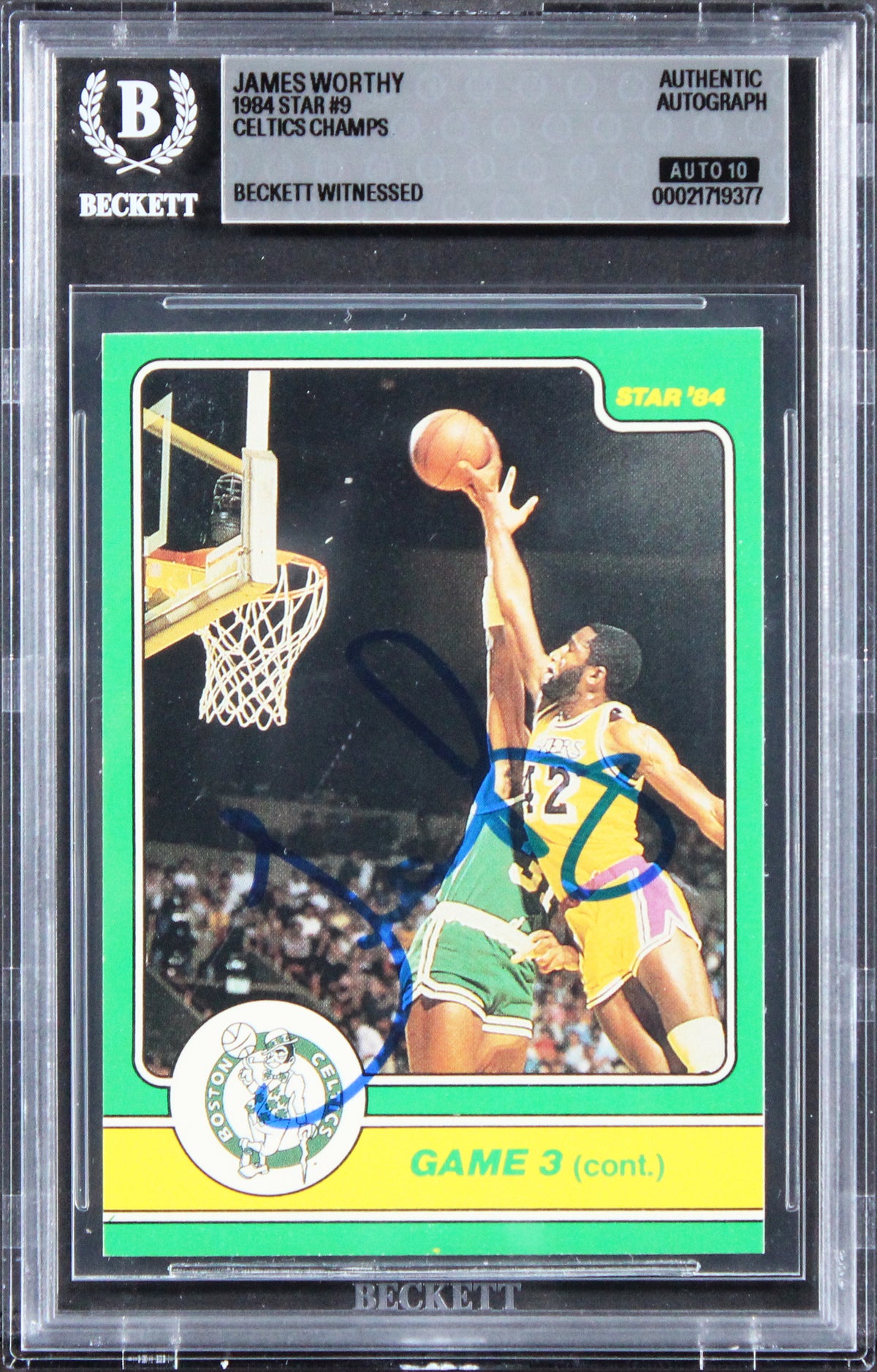 Lakers James Worthy Signed 1984 Star Celtics Champs #9 Card Auto 10! BAS Slabbed