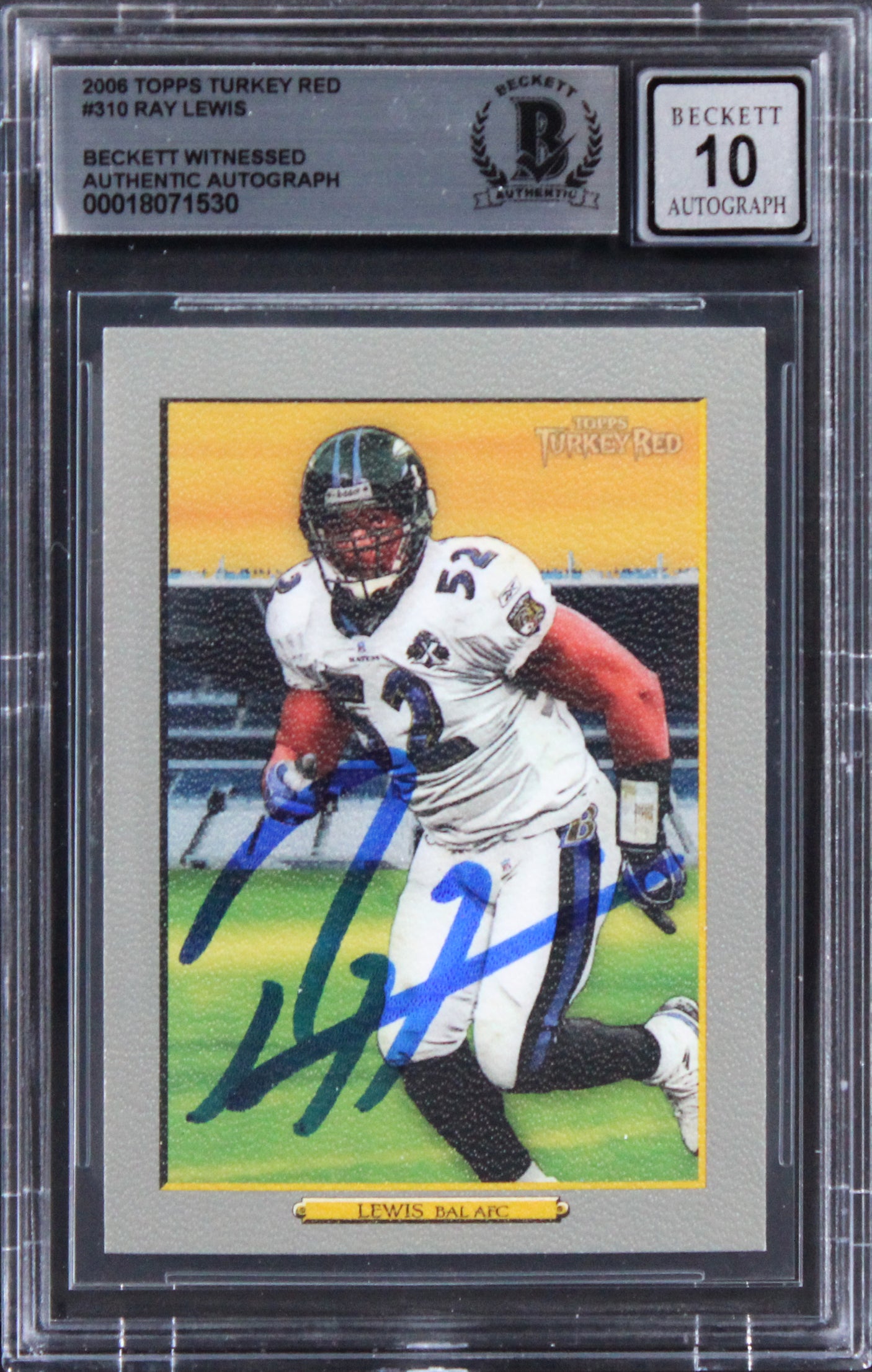 Ravens Ray Lewis Signed 2006 Topps Turkey Red #310 Card Auto Gem 10! BAS Slabbed
