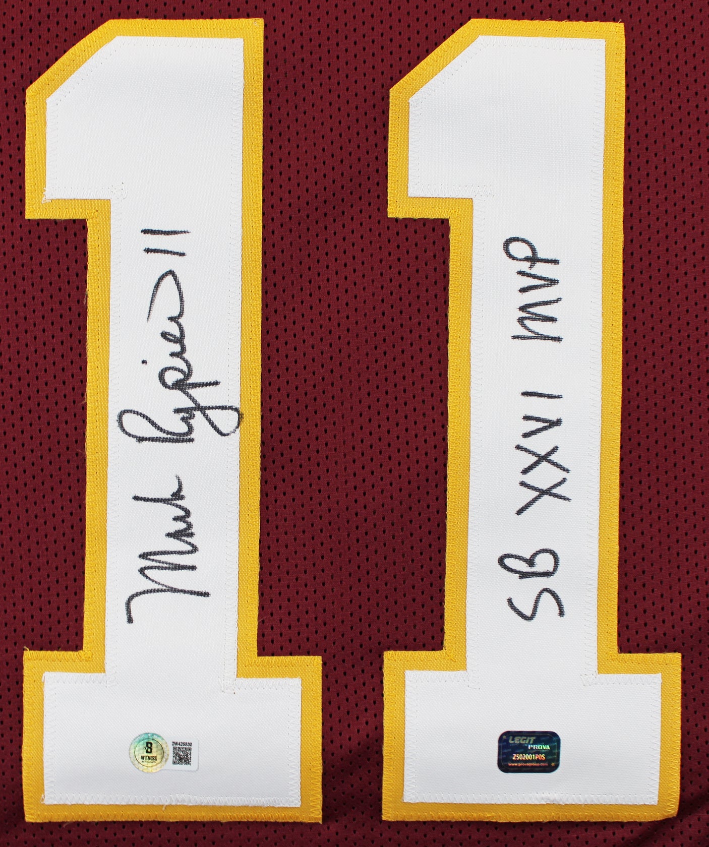 Mark Rypien "SB XXVI MVP" Signed Maroon Pro Style Jersey BAS Witnessed 2