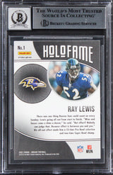 Ray Lewis Signed 2021 Panini Mosaic Green Holofame #1 Card Auto 10 BAS Slabbed