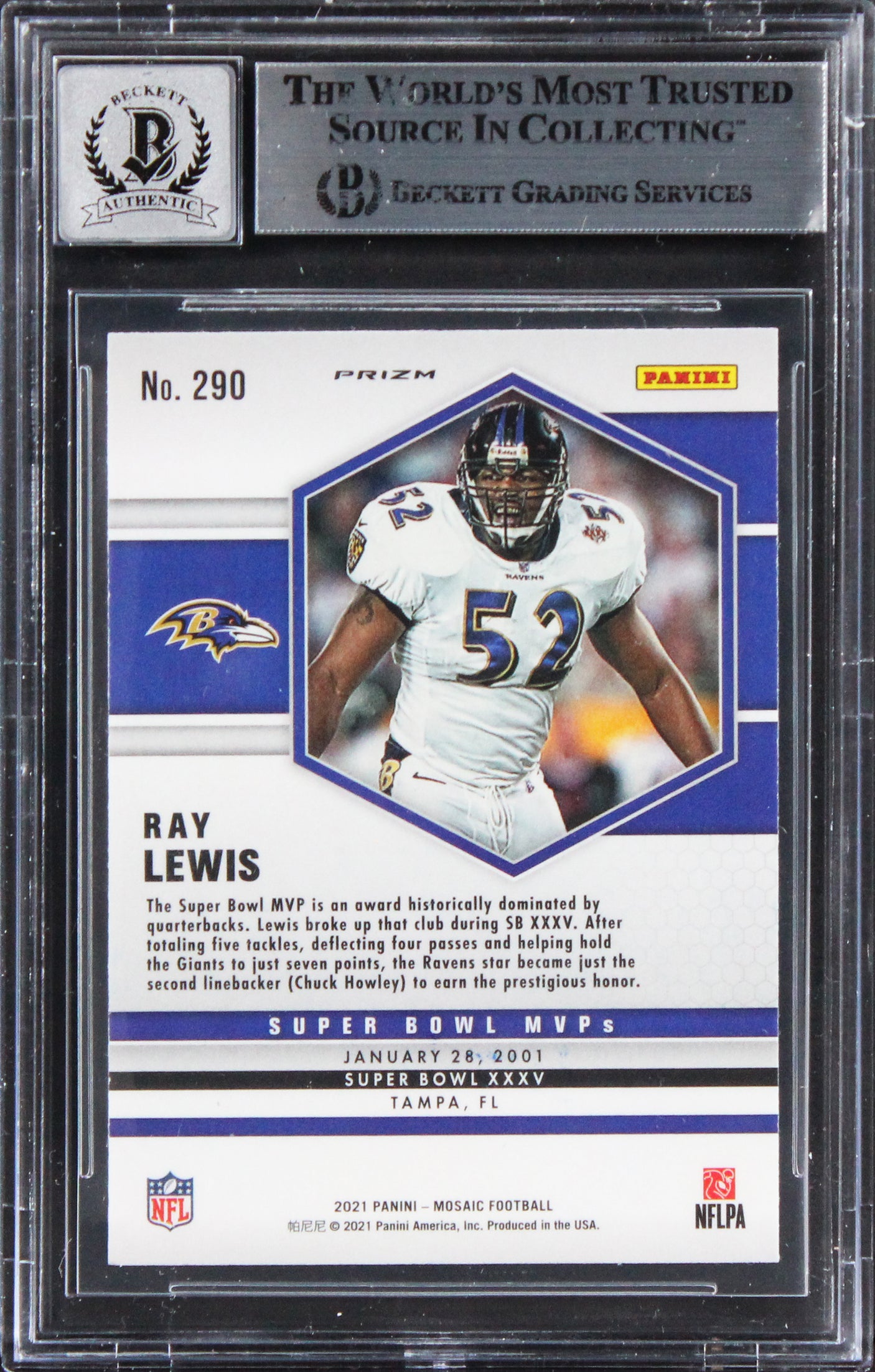 Ray Lewis Signed 2021 Panini Mosaic Camo Pink #290 Card Auto Gem 10! BAS Slabbed