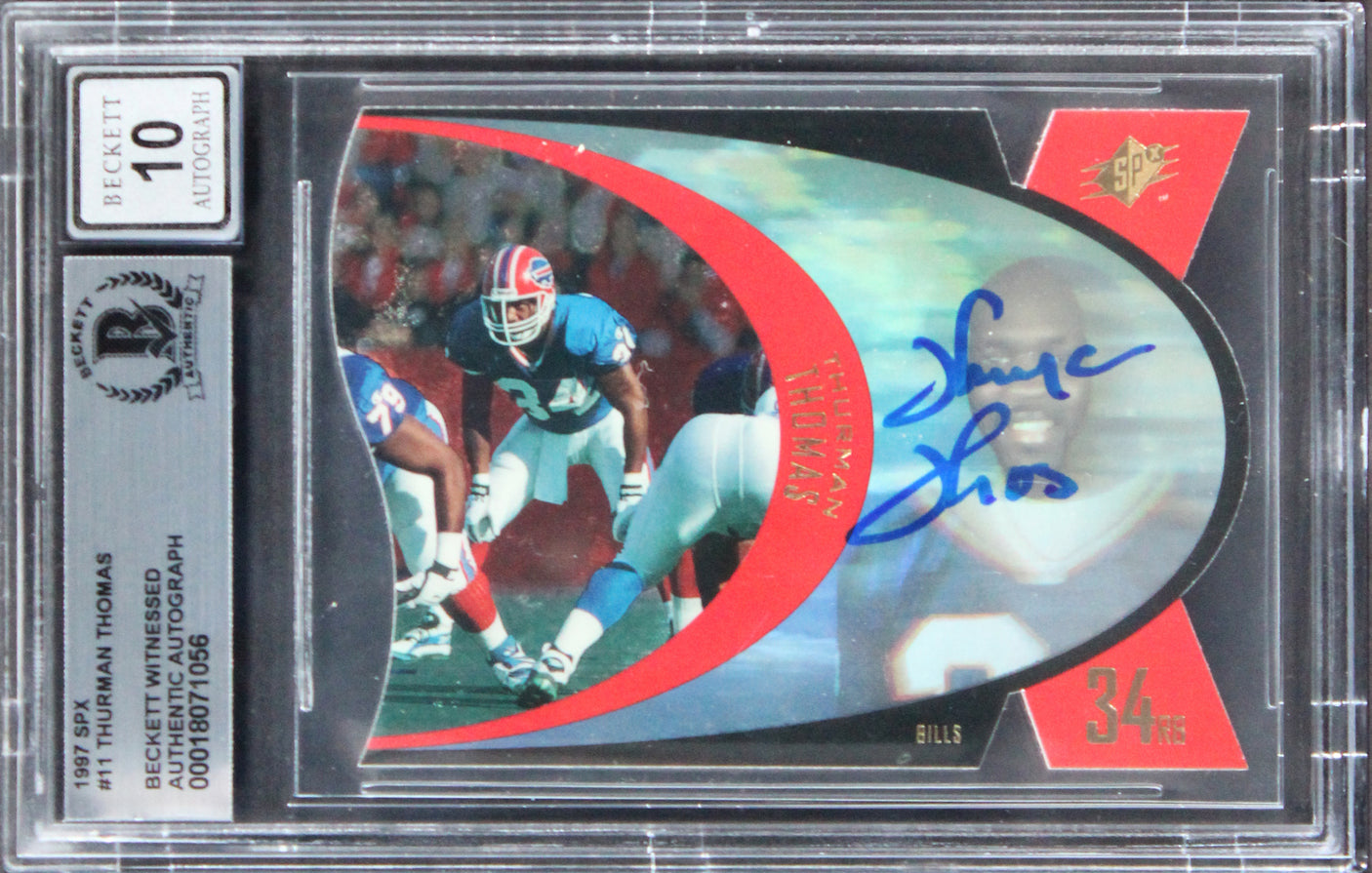 Bills Thurman Thomas Signed 1997 SPX #11 Card Auto Graded Mint 10! BAS Slabbed