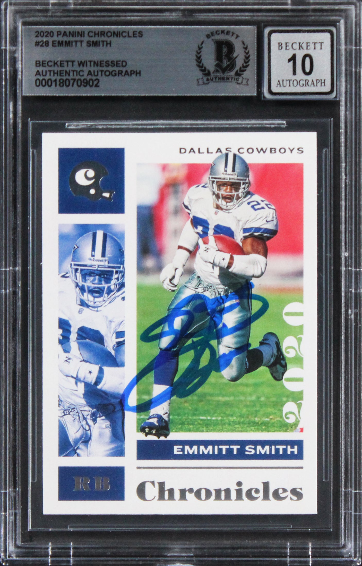 Cowboys Emmitt Smith Signed 2020 Panini Chronicles #28 Card Auto 10! BAS Slabbed