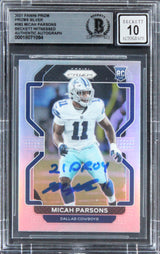 Micah Parsons Signed 2021 Panini Prizm Silver #382 RC Card Auto 10! BAS Slabbed