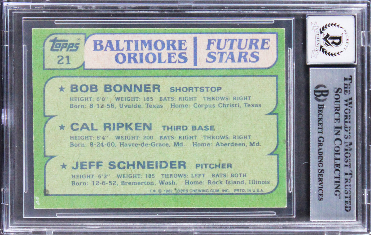 Orioles Cal Ripken Jr. Signed 1982 Topps #21 Rookie Card Auto 10! BAS Slabbed