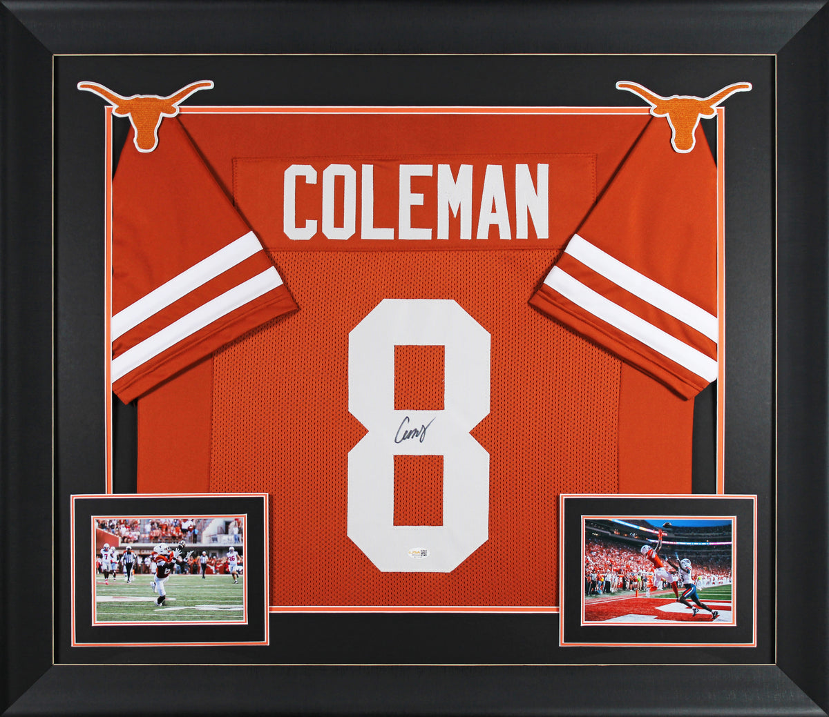 Texas Cam Coleman Signed Burnt Orange Pro Style Framed Jersey JSA Witness