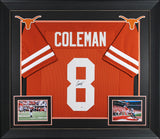 Texas Cam Coleman Signed Burnt Orange Pro Style Framed Jersey JSA Witness