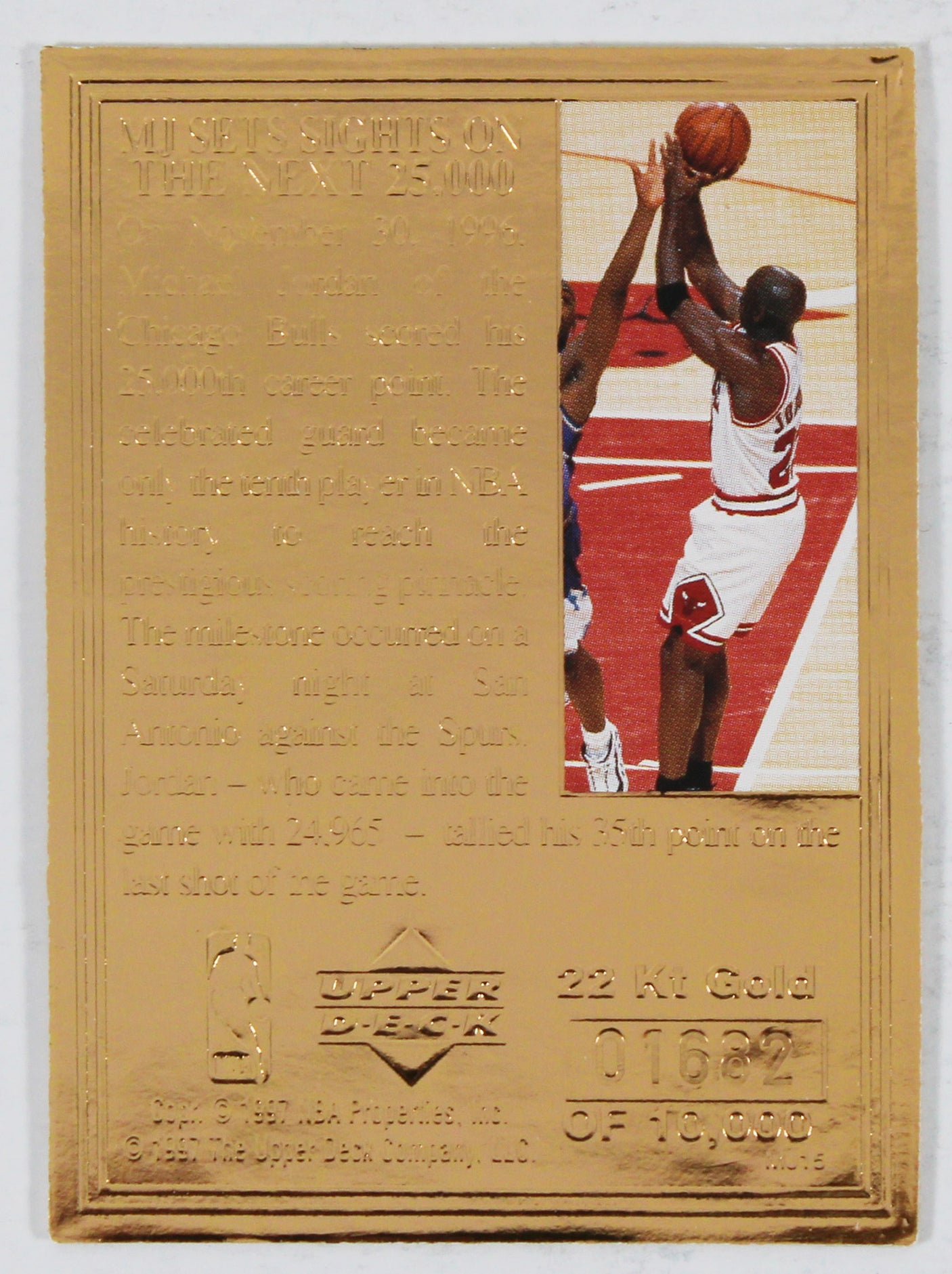 1999 Upper Deck 25,000 Career Points #1682/10000 22 Kt Gold Card Un-signed