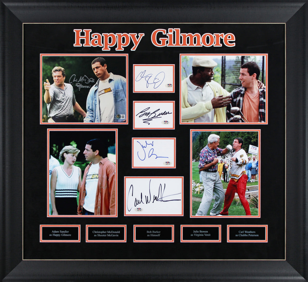Happy Gilmore (5) Sandler, McDonald, Barker, +2 Signed Framed Display BAS & PSA