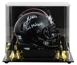 OSU Jack Sawyer "F*** Michigan" Signed Black Speed Mini Helmet W/ Case BAS Wit