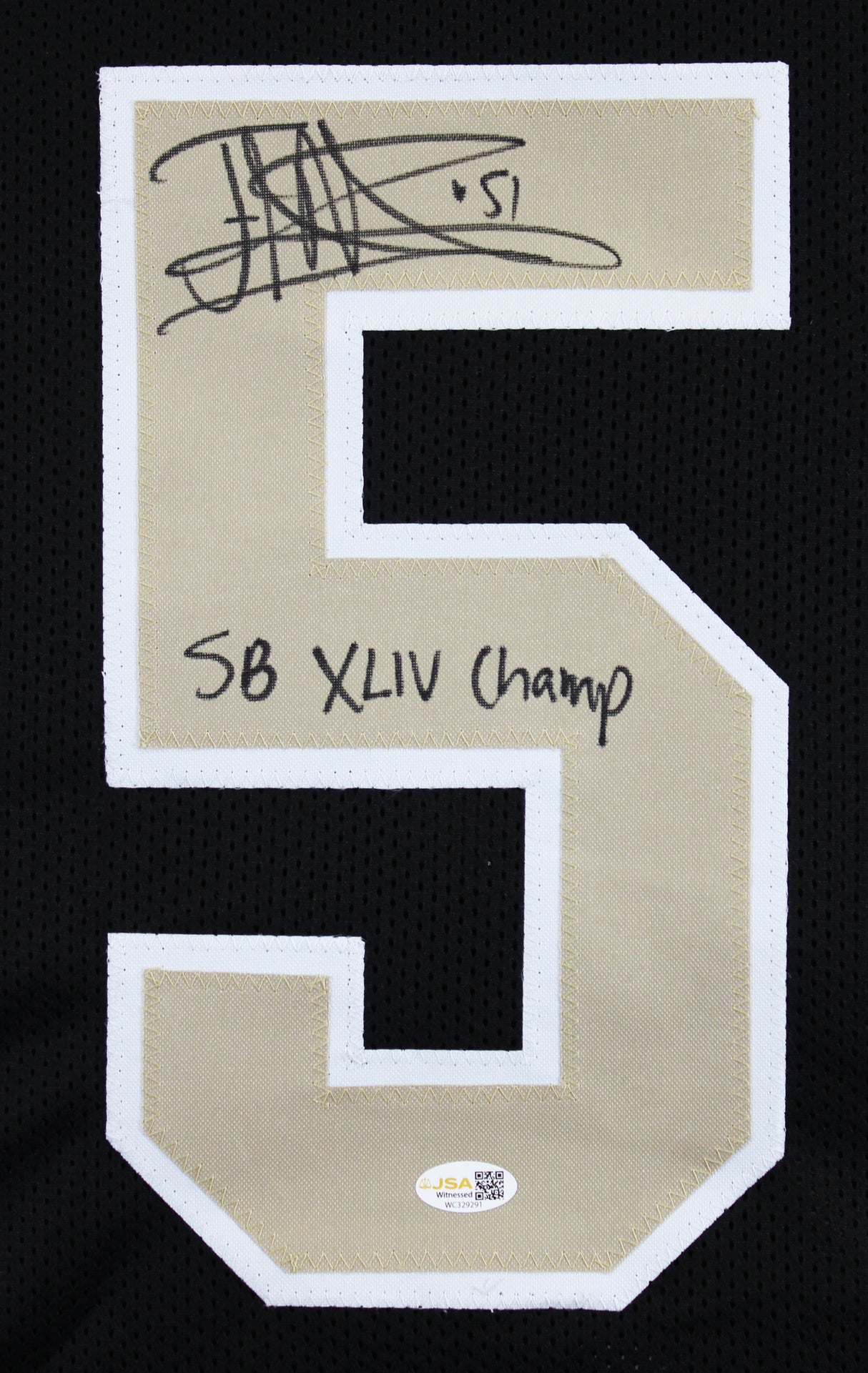 Jonathan Vilma "SB XLIV Champ" Signed Black Pro Style Jersey JSA Witnessed