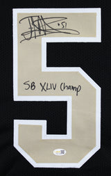 Jonathan Vilma "SB XLIV Champ" Signed Black Pro Style Jersey JSA Witnessed