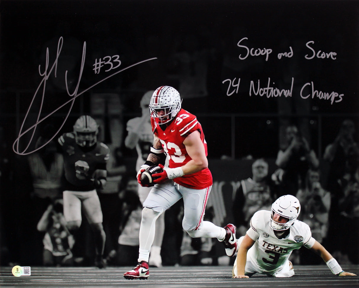 Ohio State Jack Sawyer "2x Insc" Signed 16x20 Horizontal Spotlight Photo BAS W 2