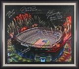 SB MVPs (4) Brady, Montana, Bradshaw & Manning Signed & Framed 28x32 Canvas BAS