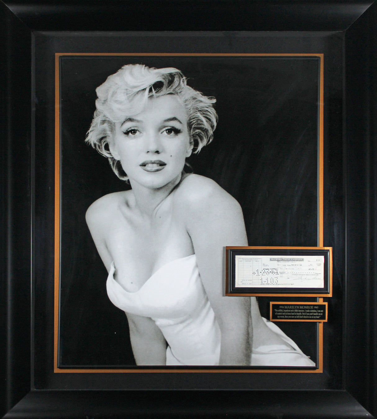 Marilyn Monroe Authentic Signed & Framed 1961 3x8.5 MMP Check BAS #AE64741