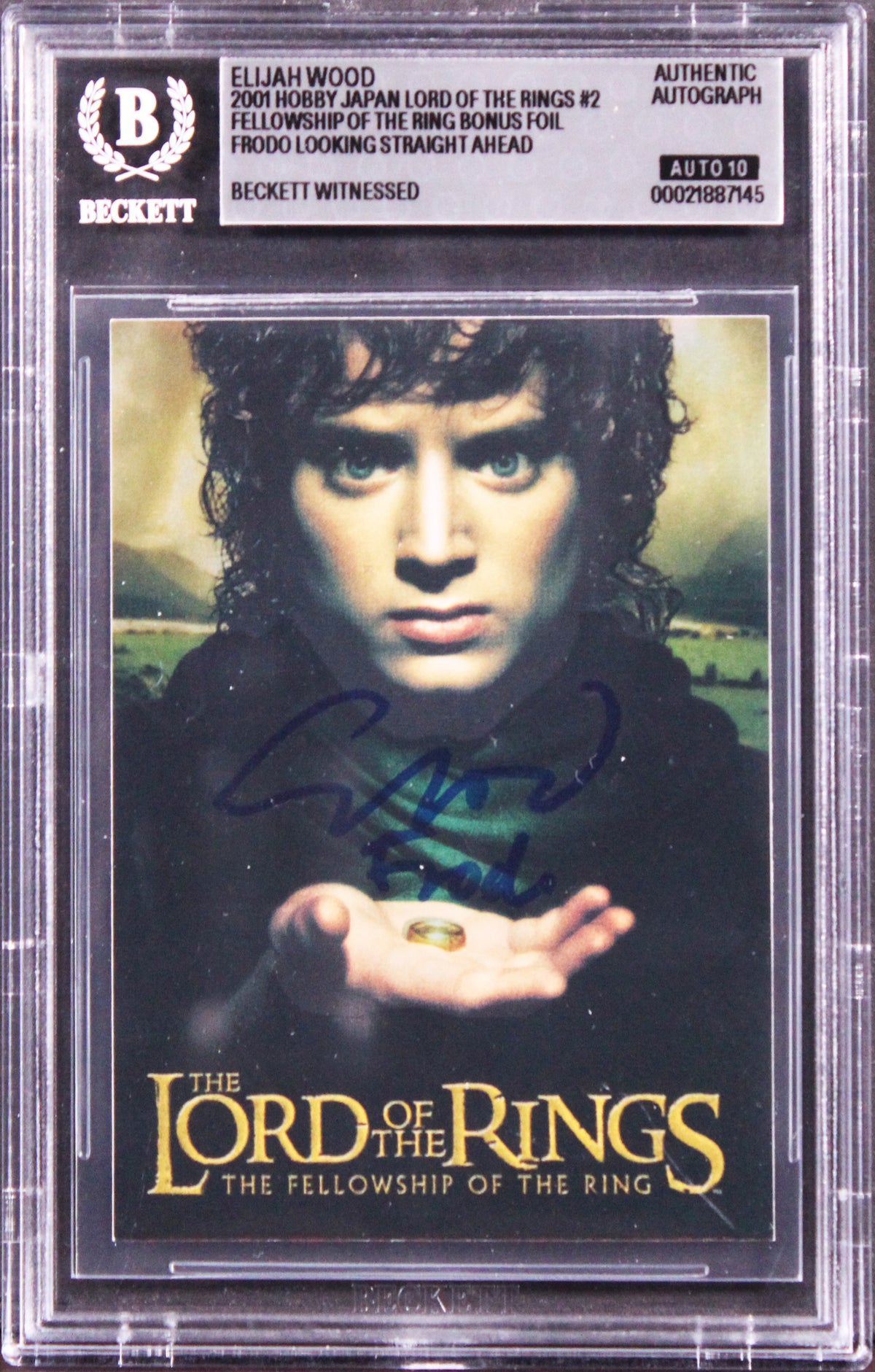 Elijah Wood Signed 2001 Hobby Japan LOTR Bonus Foil #2 Card Auto 10! BAS Slabbed