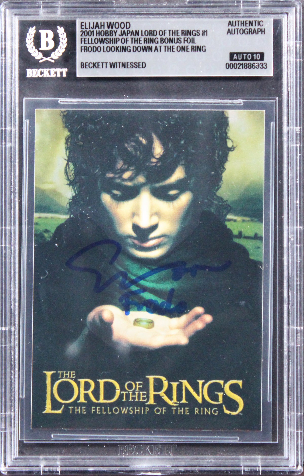 Elijah Wood Signed 2001 Hobby Japan LOTR Bonus Foil #1 Card Auto 10! BAS Slabbed