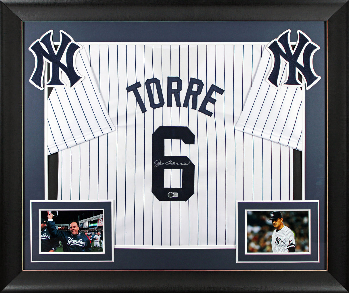 Joe Torre Authentic Signed White Pinstripe Pro Style Framed Jersey BAS Witnessed