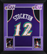 John Stockton Authentic Signed Purple Pro Style Framed Jersey BAS Witnessed