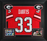 Georgia Terrell Davis "Go Dawgs" Signed Red Pro Style Framed Jersey BAS Witness