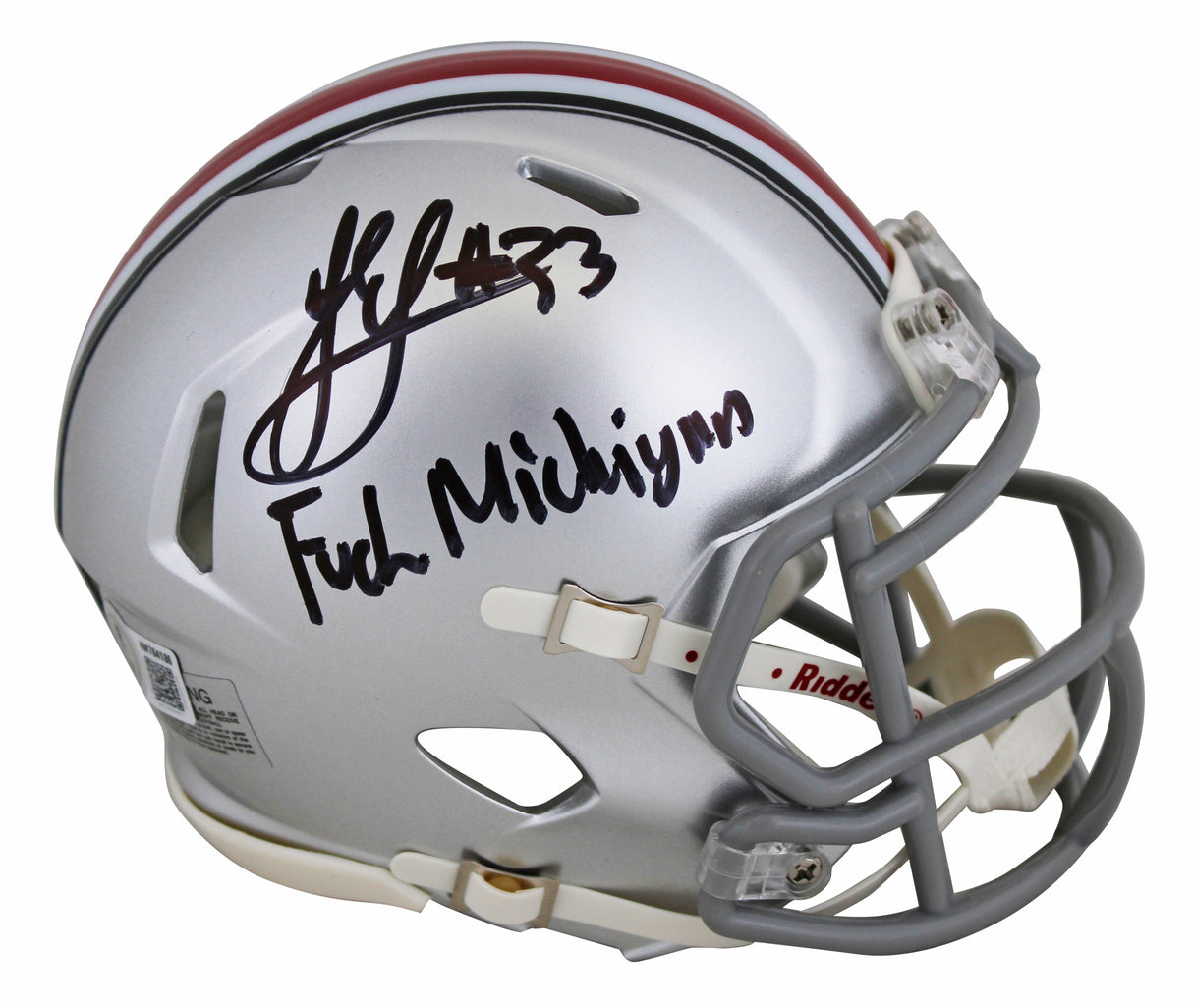 Ohio State Jack Sawyer "F*** Michigan" Signed Speed Mini Helmet BAS Witnessed