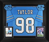 Lawrence Taylor "UNC " Signed Light Blue Pro Style Framed Jersey BAS Witnessed