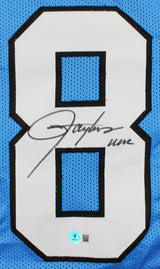 Lawrence Taylor "UNC " Signed Light Blue Pro Style Framed Jersey BAS Witnessed