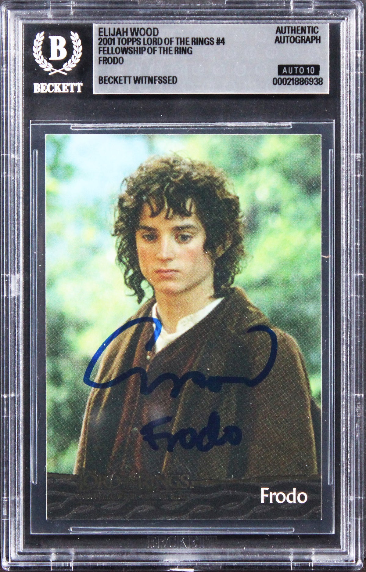 Elijah Wood "Frodo" Signed 2001 Topps LOTR Frodo #4 Card Auto GM 10! BAS Slabbed