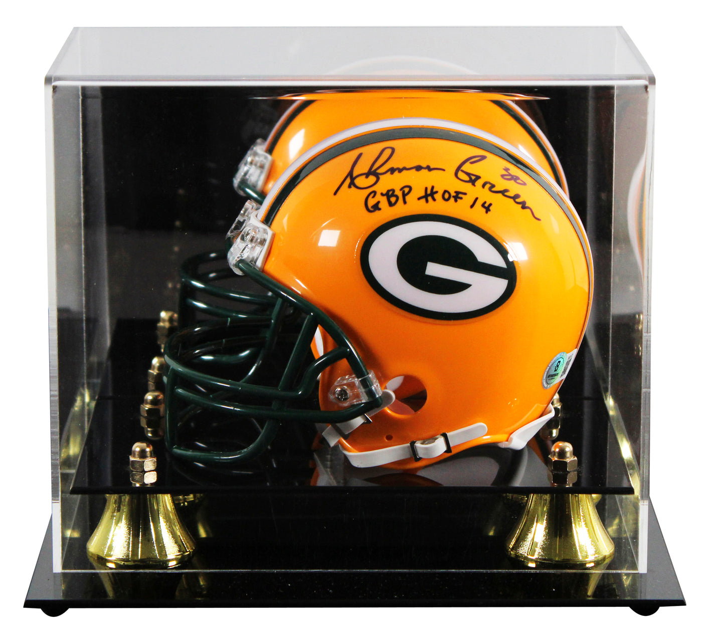 Packers Ahman Green "GBP HOF 14" Signed VSR4 Rep Mini Helmet W/ Case BAS 2