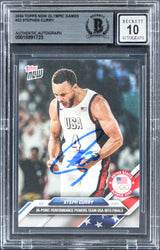 Warriors Steph Curry Signed 2024 Topps Olympic Games #22 Card Auto 10! BAS Slab