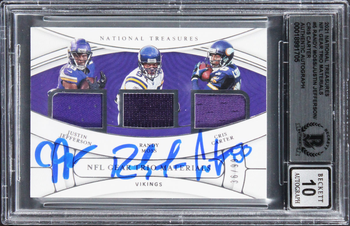 (3) Jefferson, Moss & Carter Signed 2021 NT Mat #6 36/99 Card Auto 10! BAS Slab