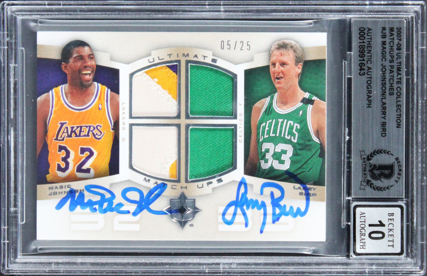 Magic Johnson & Larry Bird Signed 2007 UC Match #JB #5/25 Card Auto 10! BAS Slab