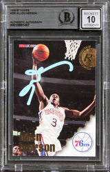 76ers Allen Iverson Signed 1996 Hoops #295 Rookie Card Auto Grade 10! BAS Slab