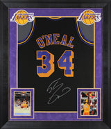 Lakers Shaquille O'Neal Signed Black M&N TB 1996-97 HWC Framed Jersey BAS Wit