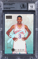76ers Allen Iverson Signed 1996 Skybox Premium #85 Rookie Card Auto 10! BAS Slab