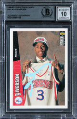 76ers Allen Iverson Signed 1996 Collectors Choice #301 RC Card Auto 10! BAS Slab