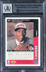76ers Allen Iverson Signed 1996 Collectors Choice #301 RC Card Auto 10! BAS Slab