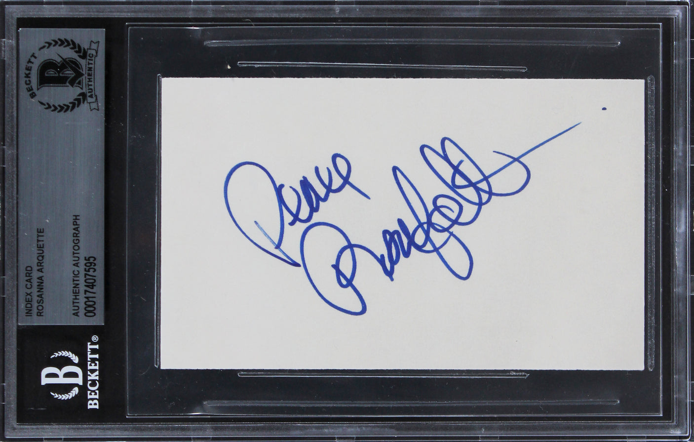 Rosanna Arquette Crash "Peace" Authentic Signed 3x5 Index Card BAS Slabbed 1
