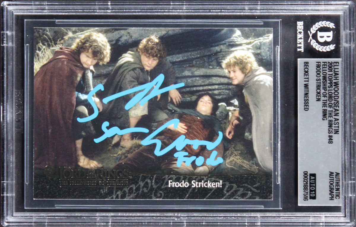 Elijah Wood & Sean Astin Signed 2001 Topps LOTR #48 Card Auto 10! BAS Slabbed