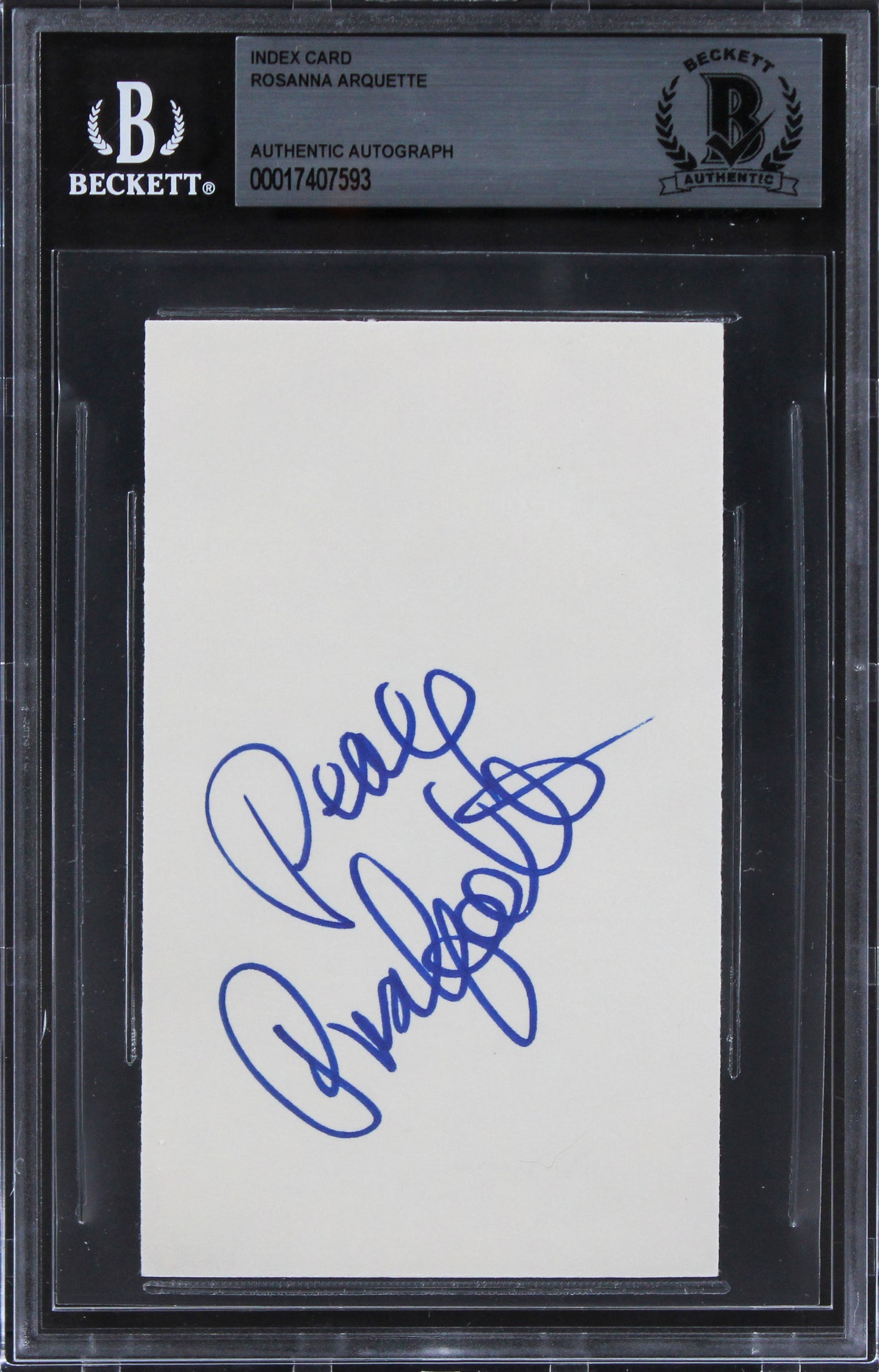 Rosanna Arquette Crash "Peace" Authentic Signed 3x5 Index Card BAS Slabbed 5