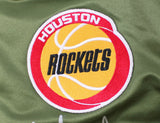 Rockets Hakeem Olajuwon & Clyde Drexler Signed Green M&N Bomber Jacket BAS Wit