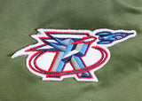 Rockets Hakeem Olajuwon & Clyde Drexler Signed Green M&N Bomber Jacket BAS Wit