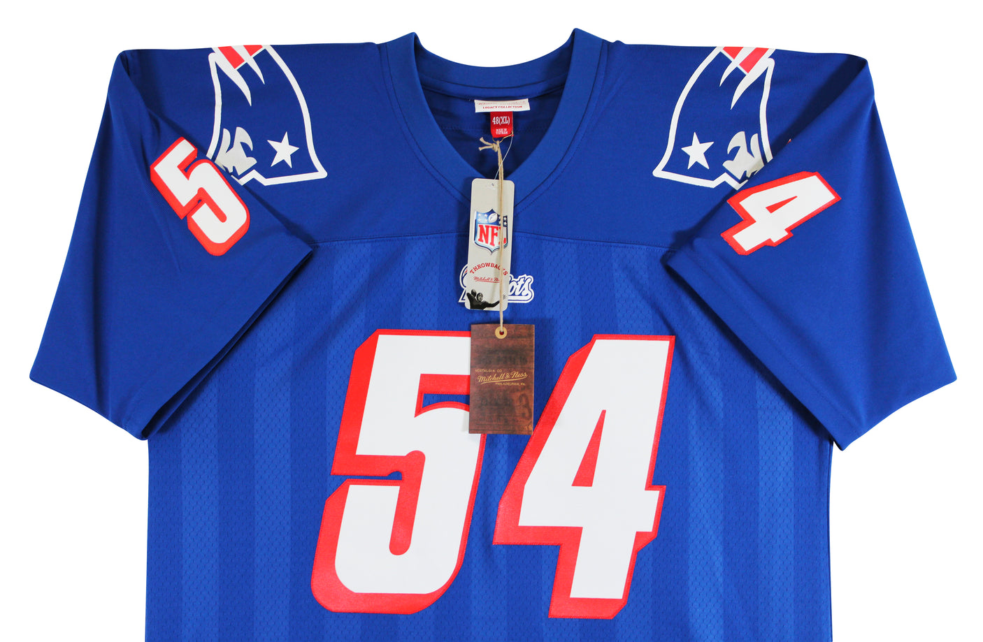 Patriots Tedy Bruschi "Super Bowl Champions" Signed Navy M&N TB Jersey BAS Wit